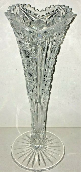 Antique American Brilliant Cut Glass Trumpet Vase 10