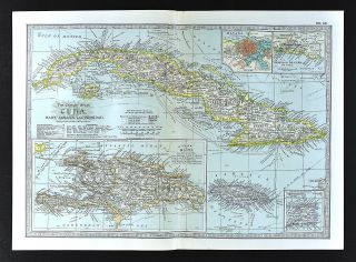 1902 Century Map - Cuba Haiti Jamaica Havana Trinidad - West Indies Caribbean