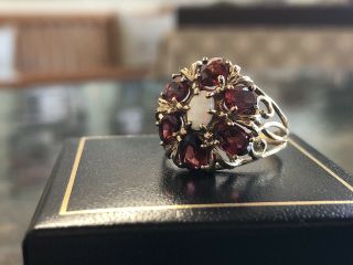 Antique Opal And Garnet Ring In 10k Yellow Gold