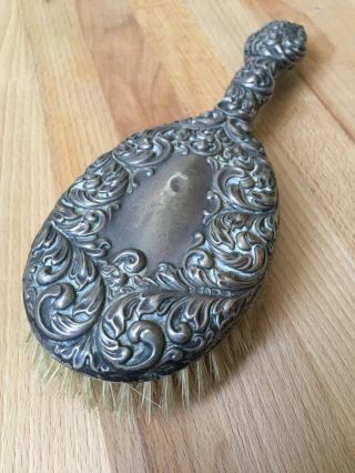 Antique Solid Silver Backed Hairbrush Embossed Art Nouveau Style Ladies Brush