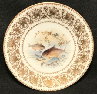 Antique Tressemann & Vogt Limoges Hand Painted & Gilt Fish Plate - 9.  5 " Diameter