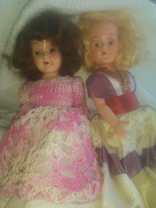 Qty 2 Old Vintage Hard Plastic 8 " Dolls Dressed 1950 