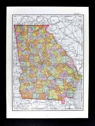 1895 Rand Mcnally Map - Georgia - Atlanta Athens Savannah Rome Okefenokee Swamp