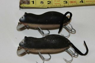 2 Vintage Heddon Meadow Mouse 3 " Fishing Lures Black