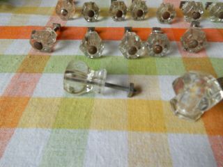 VINTAGE CLEAR GLASS MULTI FACETED DRAWER PULLS - 14 SMALL,  2 LARGER ONES 3
