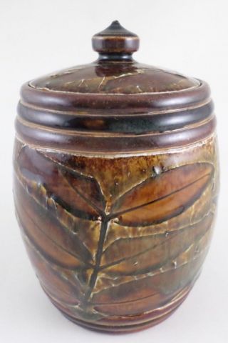 Antique Signed Doulton Lambeth Stoneware Tobacco Jar Natural Leaves Decor