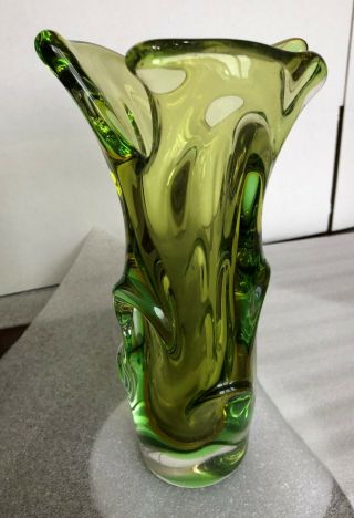 Czech Blown Glass Vase Green Color 10 "