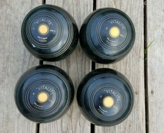 Set Of 4 Vintage Lawn Bowling Balls Vitalite 5 Bias 3 Made In England