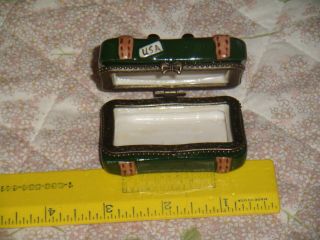 Usa Id Tag Antique Valise Suitcase Limoges Style Porcelain Hinged Trinket Box