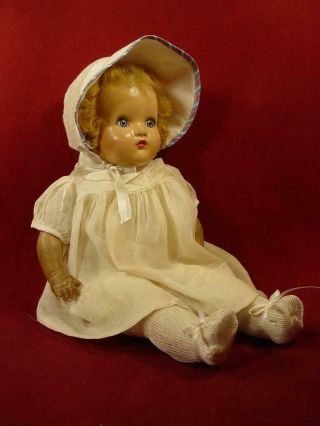 Vintage Composition Horsman 16 " Baby Marie Doll Mohair Wig Dress