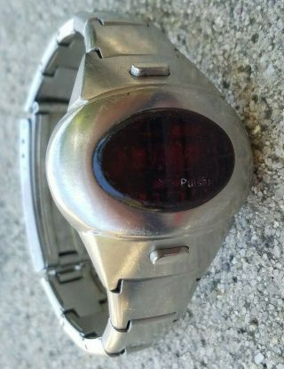Qr4 Vintage Lady Pulsar Led Wrist Watch All Steel Oval Eye Digital Time Computer
