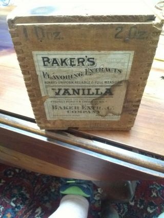 Vintage Baker’s Extract Company Wooden Box Crate Advertising Wood Box Joint