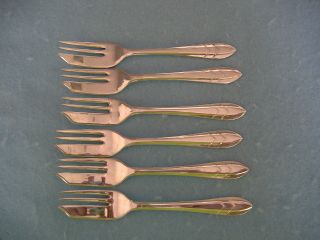 Vintage M.  S.  Ltd.  Silverplate Pastry Forks - 6 - Deco Design - 1960 - Sheffield - England