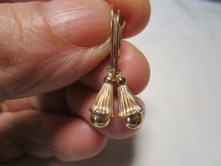 Antique 14k Solid Gold 1 1/4 " Lever - Back Dangling Earrings Estate Rare