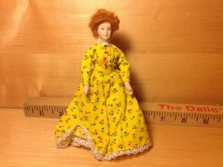 Vintage Miniature 1:12 Scale Doll Woman Yellow Floral Dress Nisbet?