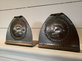 Antique Roycroft Bookends Arts & Crafts Hand Hammered Copper Signed Cond.