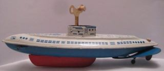 Antique Tin W Up Toy Submarine Big 13 " Wolverine Litho Deck Graphics 1930s