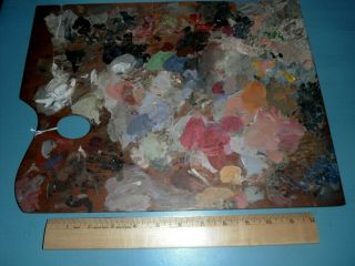 TWO Vtg Wooden Artist Acrylic Paint Palletts Raised Multi - Colored Dried Paints 7