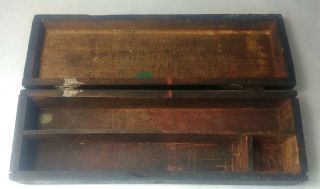 Vintage Antique Wooden Pencil Box with Old Artist ' s Paintbrushes 2