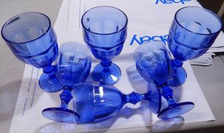 6 Libbey Duratuff Gibraltar Antique Blue Water Goblets Usa 6 3/4 "