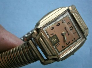 Vintage Bulova Mens Wristwatch With Copper Colored Face,  15jewels,  10k Rgp Bezel