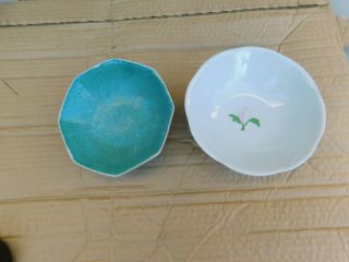 2 Antique Chinese Hand Painted Floral And Bats Porcelain Bowls,  Marked