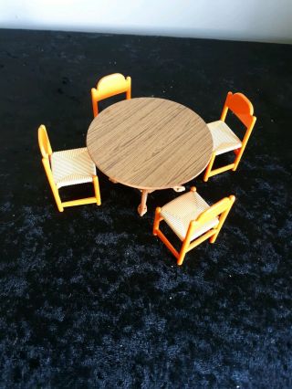 Vintage Tomy Dollhouse Dining Room Table With Four Chairs