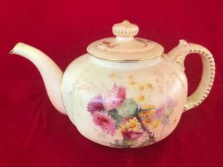 Fine Antique Royal Worcester Porcelain Hand Painted Teapot.  C1895.