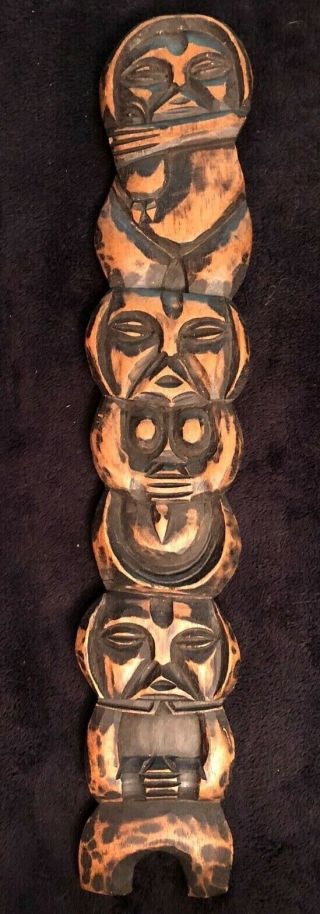 Vintage Hand Carved Totem Pole 13 " Tall From British Columbia Very Unique