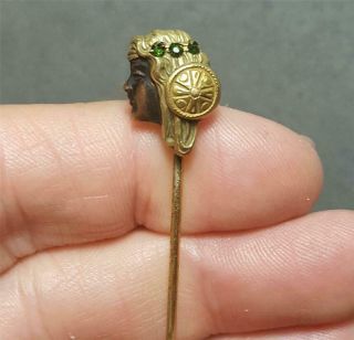 Antique Art Noveau Solid Gold Hat Pin Stick Pin 3 Green Jewels 2 3/4 