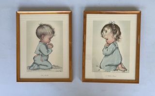 Vintage Charlotte Byi Framed Prints Boy Girl Praying Charlot Byj Prayer