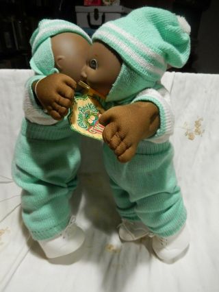 Vtg 1985 Aa Twin Cabbage Patch Kids Little People Soft Sculpture W/certificate