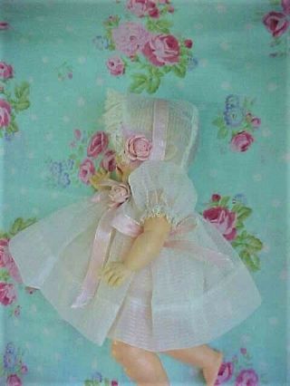 Vintage 8 " Baby Ginnette Dress,  Hat And Slip