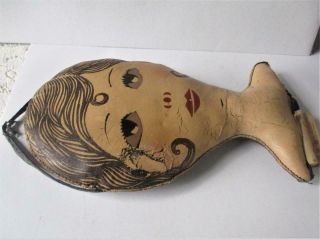 Vintage Antique Dura Products Leather Flapper Lady Head 4 Clothespin Laundry Bag 3