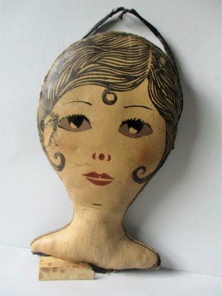 Vintage Antique Dura Products Leather Flapper Lady Head 4 Clothespin Laundry Bag 5