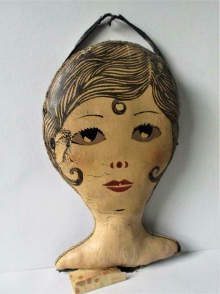 Vintage Antique Dura Products Leather Flapper Lady Head 4 Clothespin Laundry Bag 6