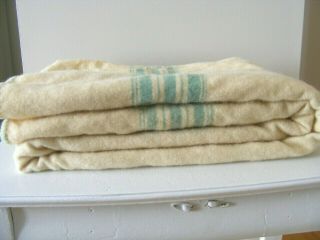 Antique Vintage Wool Blanket Primitive Washed Hand Woven Homespun Farmhouse Aqua