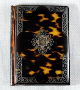 Victorian Silver Inlaid Faux Tortoiseshell Aide Memoire / Card Case