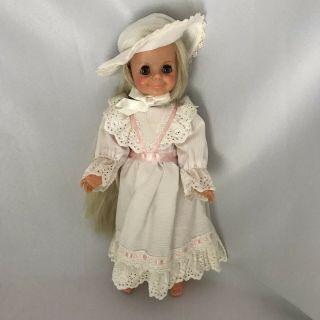 Vintage Ideal Velvet Doll Platinum Blonde Crissy Family White Eyelet Dress Hat