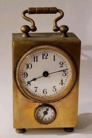 Antique Waterbury Clock Co.  Usa Brass Carriage Alarm Clock Miniature 1890 