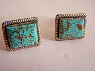 Vintage Navajo Number 8 Turquoise & Sterling Silver Cuff Links