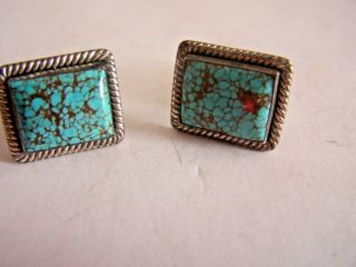 Vintage Navajo Number 8 Turquoise & Sterling Silver Cuff Links 2