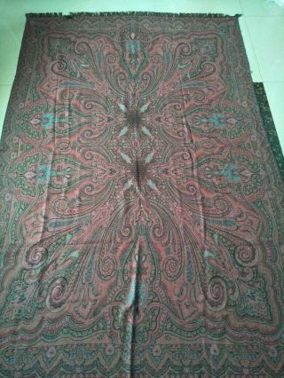 Antique French Paisley Kashmir Square Piano Double Side Shawl Wool Size 85 " By58