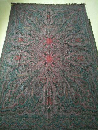 Antique French Paisley Kashmir square piano Double side Shawl Wool size 85 