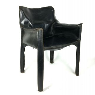 Designer Mario Bellini For Cassina Black Leather Cab Chair