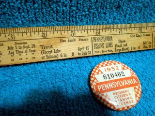 VTG 1952 Pennsylvania Fishing License & Laws Advertising Ruler Grube Betts PA 2