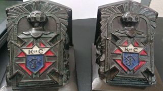 Antique Rare Knights Of Columbus K Of C Bronze Bookends L.  V.  Aronson Signed 1922