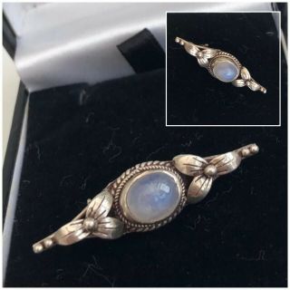Vintage Antique Jewellery Silver Moonstone Flower Brooch Pin