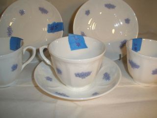 Adderley Chelsea Blue Grapes 3 Flat Cups & 3 Saucers Vintage Antique EUC 5 4