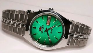 Authentic Orient 3 Star Crystal Automatic Leprechaun Green Dial Cool Mens Watch